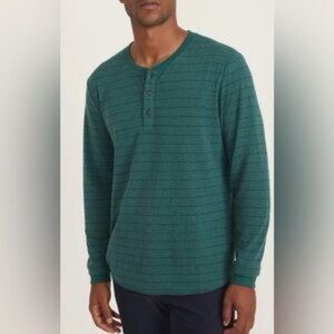 Marine Layer Double Knit Henley Striped Men’s Forest Green Stripes Long Sleeve